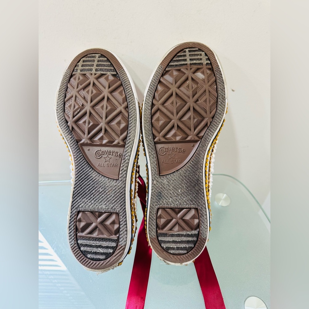 Converse CT All Star Ox Customized‎ Size 8 Pearl Sneakers Ribbon Laces Youth - Picture 9 of 10